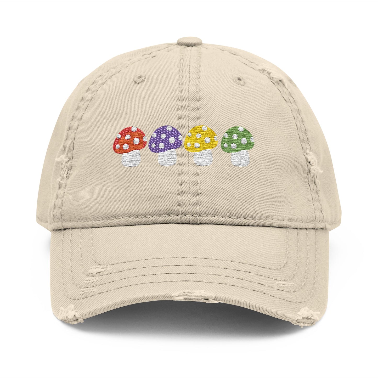 Mushroom Embroidered Dad Hat (Distressed Hat)